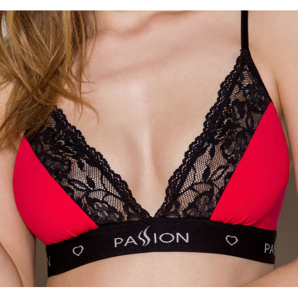 Эластичный топ с кружевом Passion PS001 TOP red-black, размер M