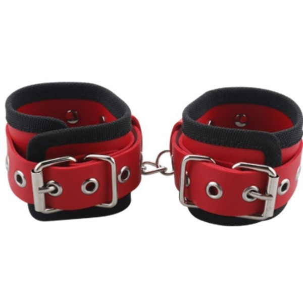 Наручники BDSM-NEW PVC Handcuffs Woven Belt Edge Sealing With Chain, Red