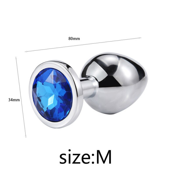 Металлическая анальная пробка, Silver Sapphire, размер M