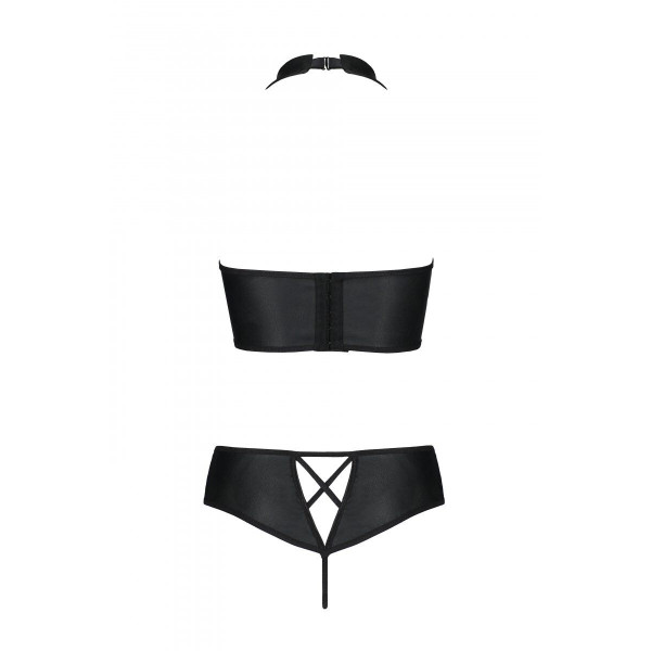 Комплект из эко-кожи: бра и трусики с имитацией шнуровки Nancy Bikini black - Passion, размер L/XL