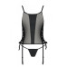 Сетчатый корсет из эко-кожи Passion Malwia Corset black: с люверсами и съемными пажами, размер L/XL