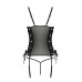Сетчатый корсет из эко-кожи Passion Malwia Corset black: с люверсами и съемными пажами, размер L/XL