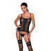 Сетчатый корсет из эко-кожи Passion Malwia Corset black: с люверсами и съемными пажами, размер L/XL