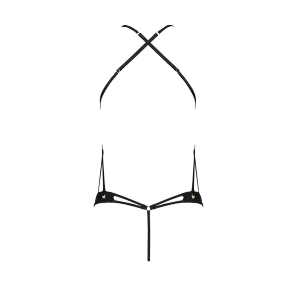Боди с открытым доступом Passion TASMINA BODY L/XL black, экокожа, шнуровки, ажурные кружева