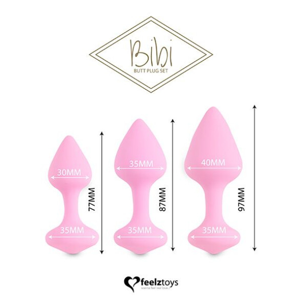 Набор силиконовых анальных пробок FeelzToys - Bibi Butt Plug Set, розовые, 3 шт