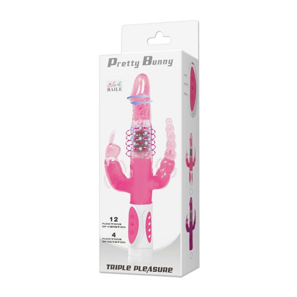 Вибромассажер ротатор с анальным и клиторальным стимулятором PRETTY BUNNY, 22,3 см