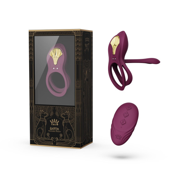 Смартэрекционное кольцо Zalo ? BAYEK Velvet Purple, двойное с вводимой частью, пульт ДУ