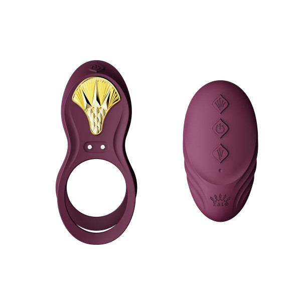 Смартэрекционное кольцо Zalo ? BAYEK Velvet Purple, двойное с вводимой частью, пульт ДУ