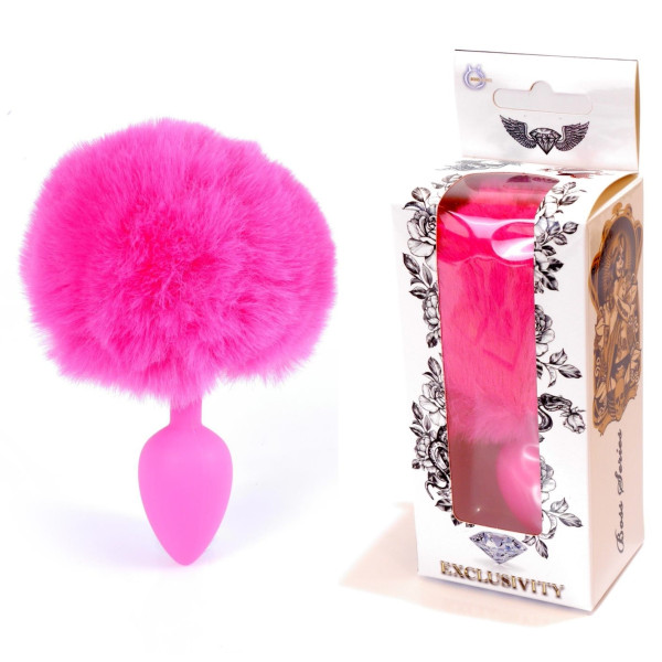 Анальная пробка с хвостом Boss Series - Silicon PLUG Bunny Tail Pink, размер S