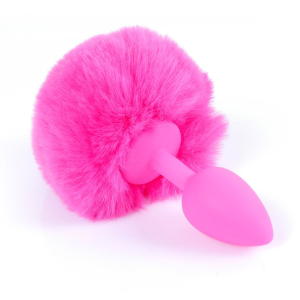 Анальная пробка с хвостом Boss Series - Silicon PLUG Bunny Tail Pink, размер S