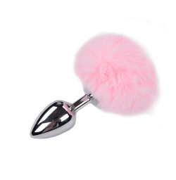 Металлическая анальная пробка Кроличий хвостик Alive Fluffy Plug L Pink, диаметр 3,9 см