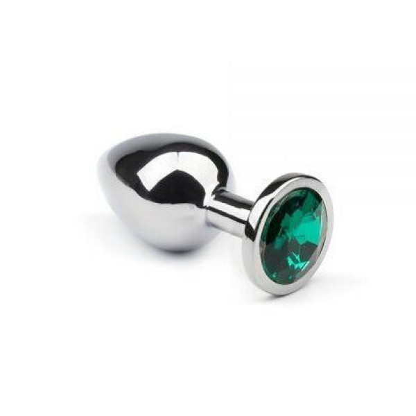 Металлическая анальная пробка Silver Emerald, размер M