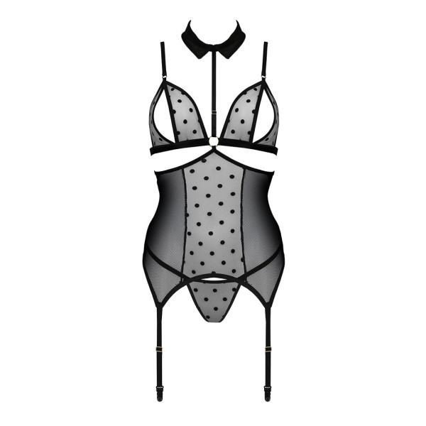 Корсет с открытой грудью Passion DOMINICA CORSET XXL/XXXL black, пажи для чулок, стринги