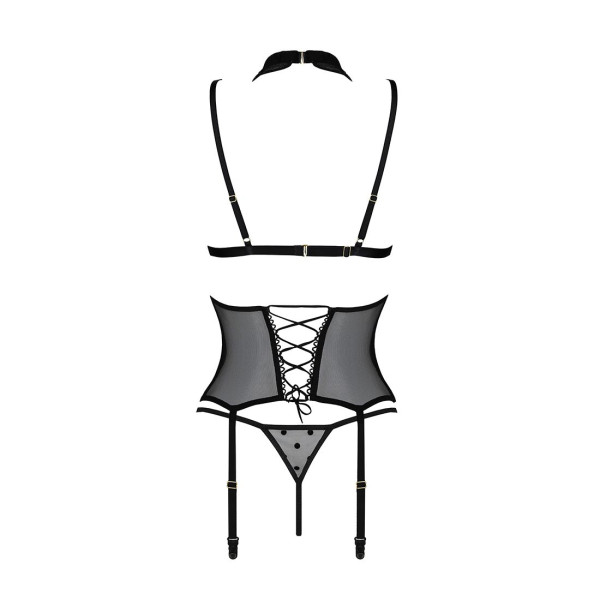Корсет с открытой грудью Passion DOMINICA CORSET XXL/XXXL black, пажи для чулок, стринги