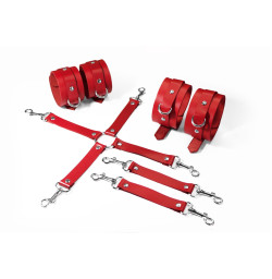 Набор для БДСМ 3 в 1 Feral Feelings BDSM Kit 3 Red, red, наручники, поножи, крестовина