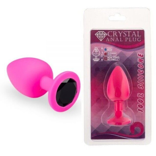 Силиконовая анальная пробка с кристаллом Pink Silicone Black Diamond, размер M