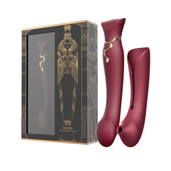 Смартвибратор 3в1 Zalo ? Queen Wine Red, пульсирующая жемчужина и вакуум, кристалл Swarovski