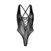Кружевное боди Leg Avenue Floral lace thong teddy Black, шнуровка на груди, one size