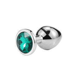 Металлическая анальная пробка Silver Emerald, размер S
