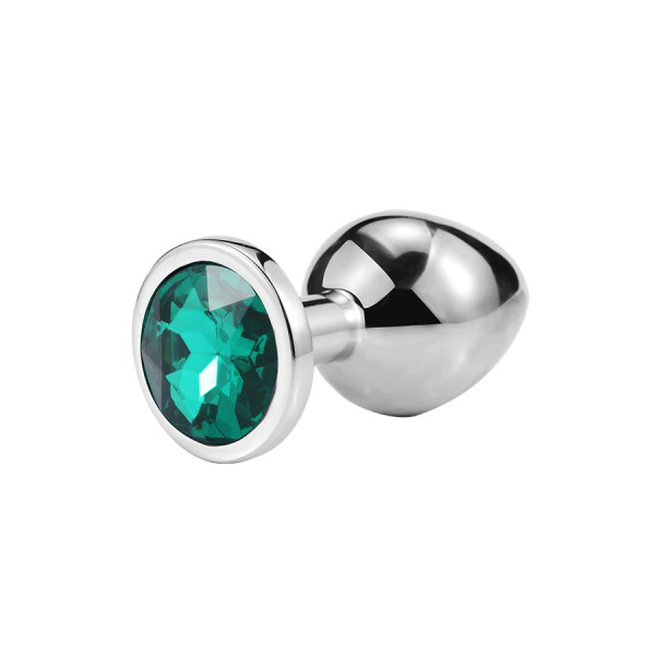 Металлическая анальная пробка Silver Emerald, размер S