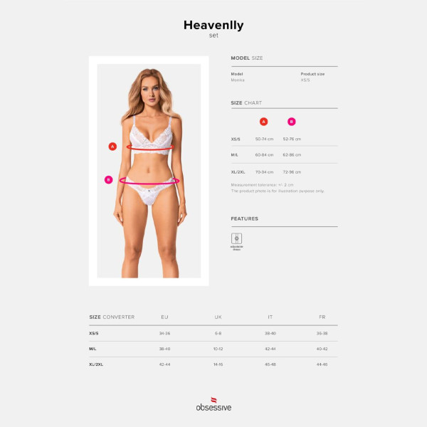Эротический комплект Obsessive Heavenlly 2-pcs set XL/2XL, бюстгальтер и танга