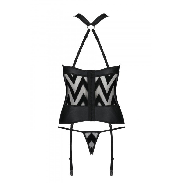 Сетчатый комплект с узором: корсет с халтером, подвязки, трусики Hima Corset black XXL/XXXL-Passion