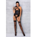 Сетчатый комплект с узором: корсет с халтером, подвязки, трусики Hima Corset black XXL/XXXL-Passion