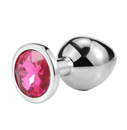 Металлическая анальная пробка, Silver Pink Topaz, размер L