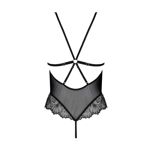 Сетчатое боди с кружевным лифом Passion DELIENA BODY XXL/XXXL black