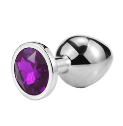 Металлическая анальная пробка, Silver Amethyst, размер L