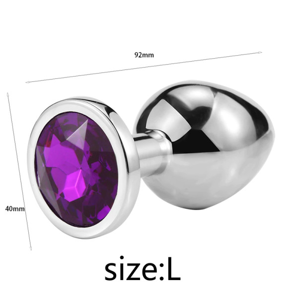Металлическая анальная пробка, Silver Amethyst, размер L