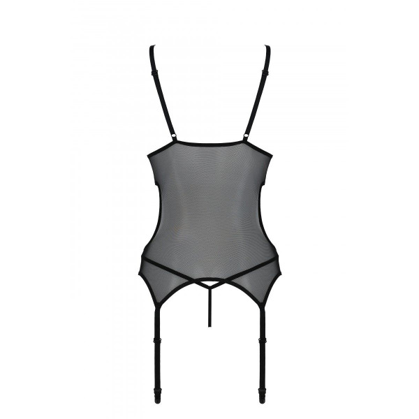 Корсет Passion Christa Corset black: с подвязками и ажурным лифом, стринги в комплекте, размер XXL/XXXL