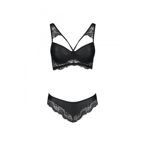 Комплект из эко-кожи с кружевом: бра и трусики Loona Set black XXL/XXXL - Passion
