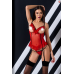 Корсет с открытой грудью CHERRY CORSET red L/XL, трусики, пажи, стрэпы, оборочки