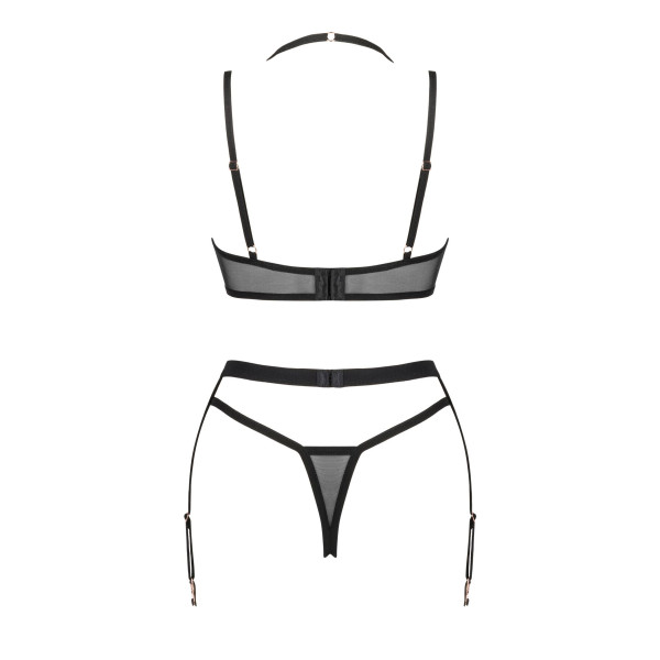 Комплект белья Obsessive Selinne 3-pcs set M/L Black, бюстгальтер, стринги пояс для чулок