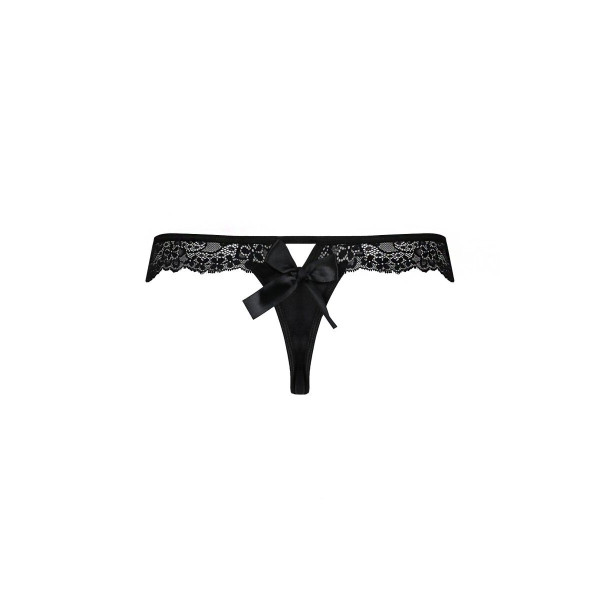 Кружевные трусики-танга с атласным бантиком Naja Thong black - Passion, размер XXL/XXXL