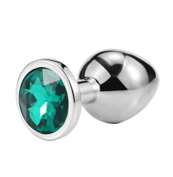 Металлическая анальная пробка Silver Emerald, размер L