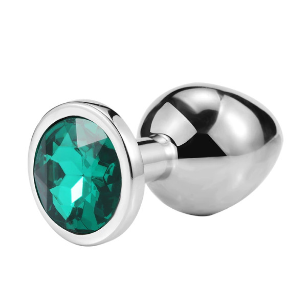 Металлическая анальная пробка Silver Emerald, размер L