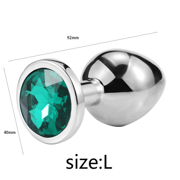 Металлическая анальная пробка Silver Emerald, размер L