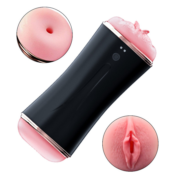 Мастурбатор с двумя входами FOXSHOW Vibrating Masturbation Cup USB 10 function + Interactive Function Black