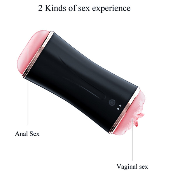 Мастурбатор с двумя входами FOXSHOW Vibrating Masturbation Cup USB 10 function + Interactive Function Black