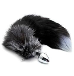 Металлическая анальная пробка Лисий хвост Alive Black And White Fox Tail M, диаметр 3,4 см