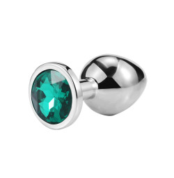 Металлическая анальная пробка Silver Emerald, размер M