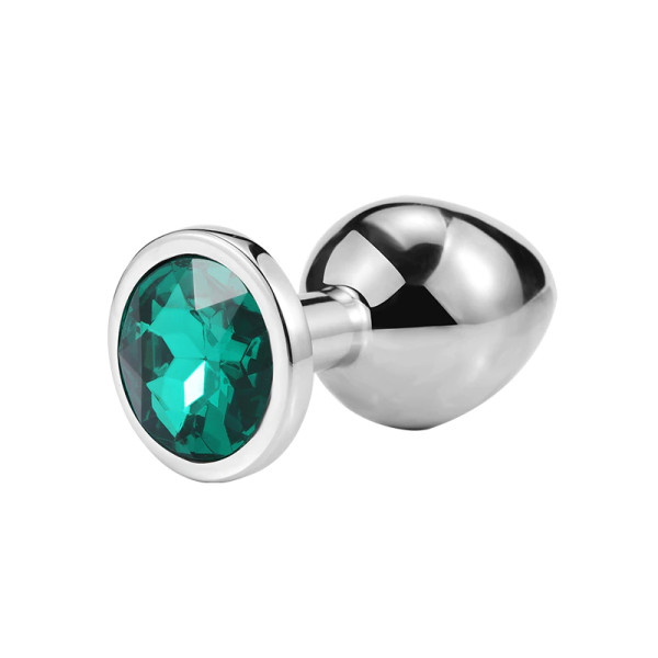 Металлическая анальная пробка Silver Emerald, размер M