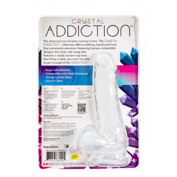 Прозрачный фаллоимитатор на присоске ADDICTION — Clear Dildo with Balls 7 inch, вибропуля в подарок