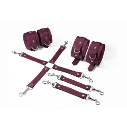 Набор для БДСМ 3 в 1 Feral Feelings BDSM Kit 3 Burgundy, burgundy, наручники, поножи, крестовина