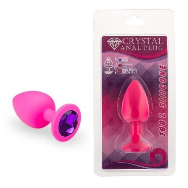 Силиконовая анальная пробка с кристаллом Pink Silicone Amethyst, размер S