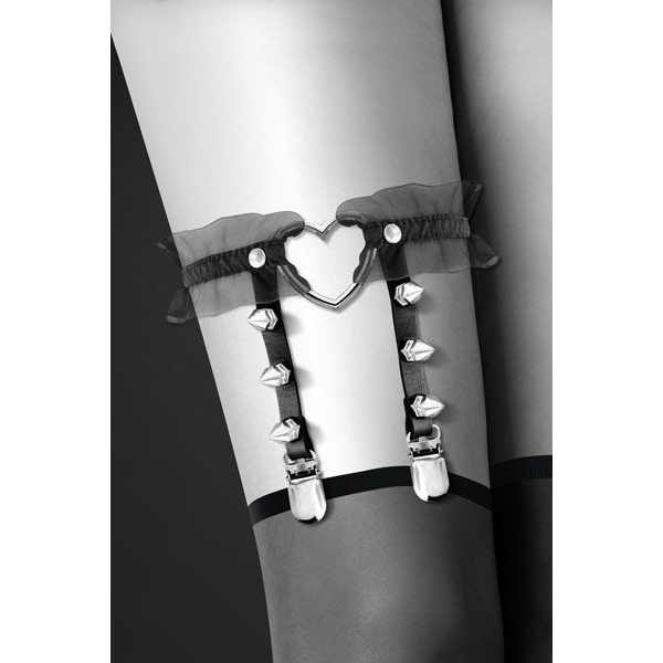 Гартер на ногу Bijoux Pour Toi - WITH HEART AND SPIKES Black, сексуальная подвязка с сердечком