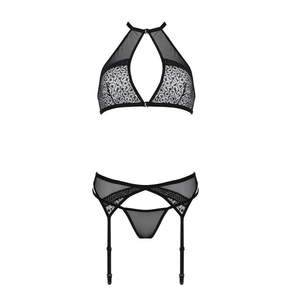 Комплект белья Passion SATARA SET XXL/XXXL black, топ, пояс для чулок, стринги
