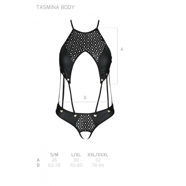 Боди из эко-кожи Passion Tamaris Body black: с ремешками и перфорацией, размер S/M